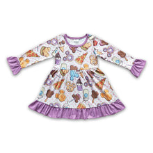 Load image into Gallery viewer, Lavender long sleeves snacks baby girls dresses