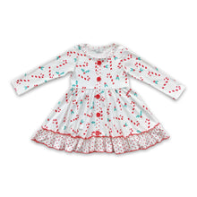 Load image into Gallery viewer, candy cane polka dots long sleeves girls Christmas twirl dress