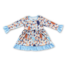 Load image into Gallery viewer, Blue dog leopard kids girls long sleeves dresses