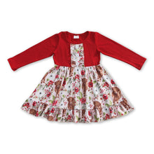 Load image into Gallery viewer, Red floral highland cow kids girls Christmas dresses
