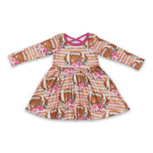 Load image into Gallery viewer, Floral stripe football long sleeves baby girls dresses