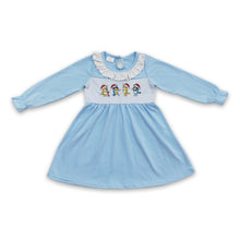 Load image into Gallery viewer, Blue long sleeves dogs Christmas hat baby girls dresses