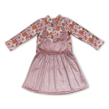 Load image into Gallery viewer, Floral long sleeves shirt velvet dress girls fall clothes