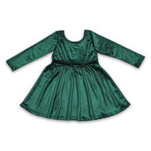 Load image into Gallery viewer, Dark green velvet long sleeves kids girls dresses