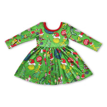 Load image into Gallery viewer, Merry Christmas green face kids girls twirl dresses