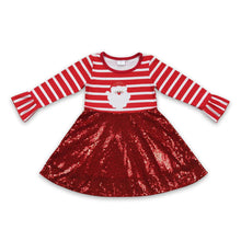 Load image into Gallery viewer, Stripe sants red sequin girls Christmas dresses