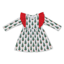 Load image into Gallery viewer, Red flutter long sleeves Christmas tree girls dress