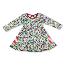 Load image into Gallery viewer, Red stripe pockets floral girls Christmas dresses
