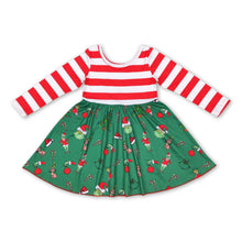 Load image into Gallery viewer, Stripe long sleeves green face candy cane girls Christmas dress