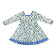 Load image into Gallery viewer, Light blue Christmas tree pocket girls dresses