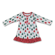 Load image into Gallery viewer, Red green Christmas tree ruffle girls night gown