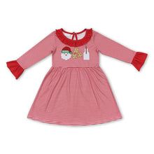 Load image into Gallery viewer, Santa cookie milk red stripe long sleeves girls Christmas dress