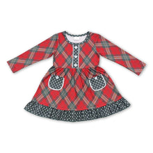 Load image into Gallery viewer, Red green plaid pocket ruffle girls Christmas dress
