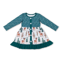 Load image into Gallery viewer, Green deer Christmas tree long sleeves girls dress