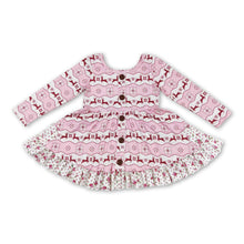 Load image into Gallery viewer, Pink deer ruffle long sleeves girls Christmas dress