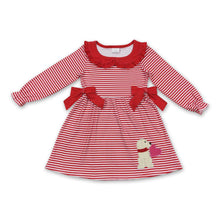 Load image into Gallery viewer, Dog heart red stripe long sleeves girls valentine's dress
