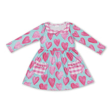 Load image into Gallery viewer, Pink plaid pocket heart long sleeves girls Valenitne's dress