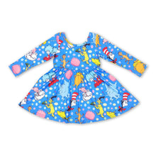 Load image into Gallery viewer, Long sleeves blue hat colorful dots girls dresses