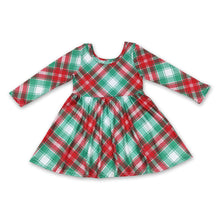 Load image into Gallery viewer, Green red plaid long sleeves girls Christmas dress