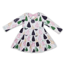 Load image into Gallery viewer, Long sleeves pink Christmas tree baby girls dresses