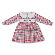 Load image into Gallery viewer, Red green plaid embroidery girls Christmas dress