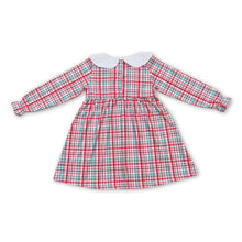 Load image into Gallery viewer, Red green plaid embroidery girls Christmas dress