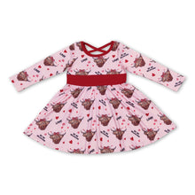 Load image into Gallery viewer, Be my valentine highland cow heart baby girls dresses