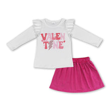 Load image into Gallery viewer, Valentine heart top hot pink velvet skirt girls outfits