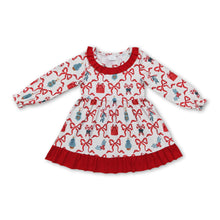 Load image into Gallery viewer, Long sleeves bow gift candy cane girls Christmas dress