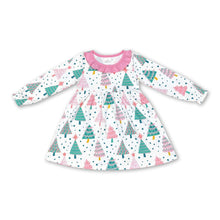 Load image into Gallery viewer, Long sleeves pink Christmas tree girls dresses