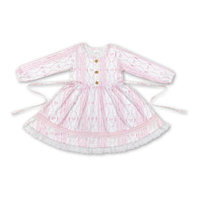 Load image into Gallery viewer, Long sleeves pink bow ruffle kids girls dresses