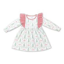 Load image into Gallery viewer, Pink long sleeves Christmas tree bow baby girls dresses