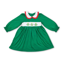 Load image into Gallery viewer, Green Christmas tree smocked kids girls dresses