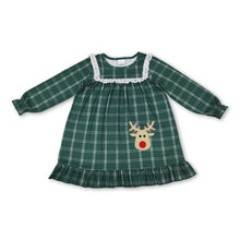 Load image into Gallery viewer, Green plaid deer kids girls Christmas nightgown