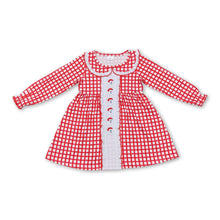 Load image into Gallery viewer, Long sleeves red plaid santa kids girls Christmas dress