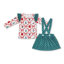 Load image into Gallery viewer, Long sleeves bow gift top skirt kids girls Christmas clothes