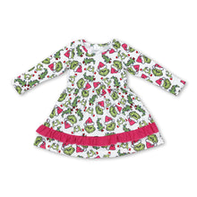 Load image into Gallery viewer, Hot pink ruffle green face Christmas tree girls dresses