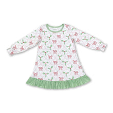 Load image into Gallery viewer, Long sleeves ruffle pink bow kids girls Christmas nightgown