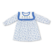 Load image into Gallery viewer, Long sleeves blue Christmas tree floral girls dresses