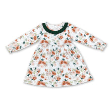 Load image into Gallery viewer, Green ruffle floral long sleeves girls fall dresses