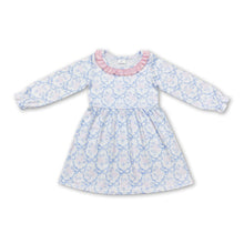 Load image into Gallery viewer, Pink ruffle collar light blue bow kids girls dresses