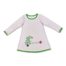 Load image into Gallery viewer, Pink stripe long sleeves Christmas tree girls dresses