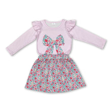 Load image into Gallery viewer, Pink long sleeves bow top floral skirt girls clothing