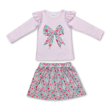 Load image into Gallery viewer, Pink long sleeves bow top floral skirt girls clothing