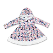 Load image into Gallery viewer, Pink dog Christmas hat kids girls hooded dresses