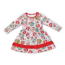 Load image into Gallery viewer, Long sleeves ruffle gingerbread girls Christmas dress