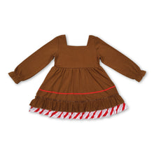 Load image into Gallery viewer, Long sleeves bow ruffle gingerbread girls Christmas dress