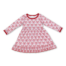 Load image into Gallery viewer, Long sleeves candy cane ruffle girls Christmas dresses