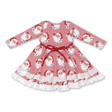 Load image into Gallery viewer, Long sleeves stripe santa kids girls Christmas dresses