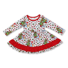 Load image into Gallery viewer, Christmas tree dog candy cane ruffle girls dresses